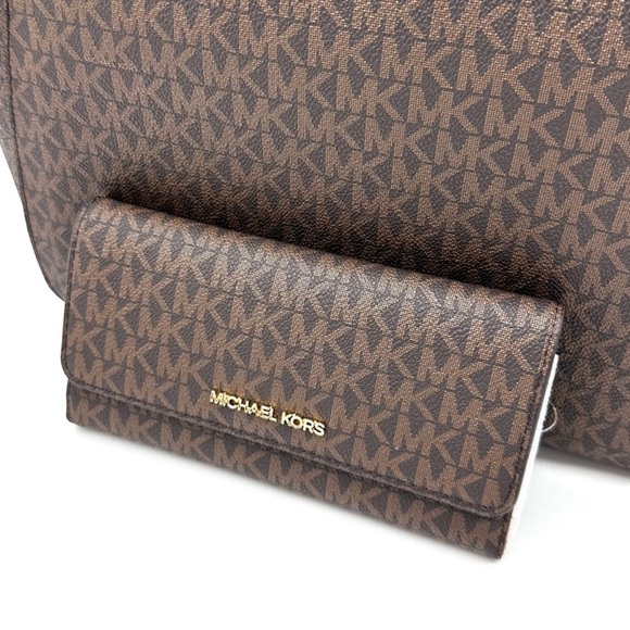 Michael Kors Large Jet Set Travel Chain Shoulder Bag & Trifold Wallet Brown - Picture 11 of 14